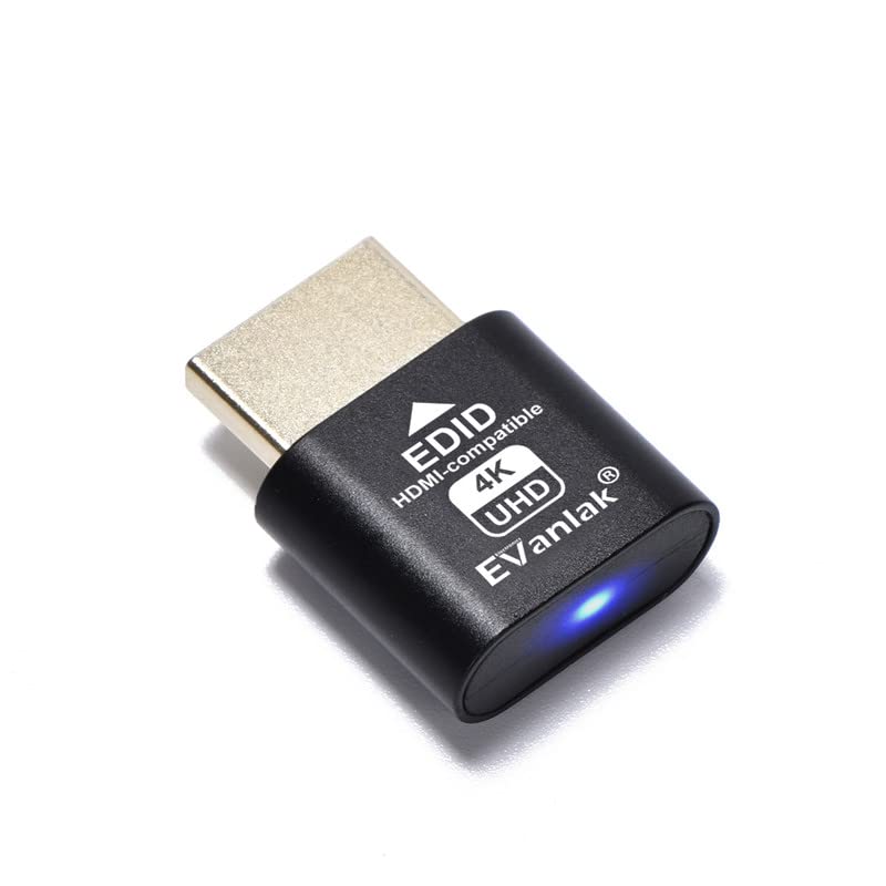 Evanlak Hdmi Dummy Plug Headless Ghost Display Emulator Premium Aluminum Pc(Fit Headless 3840X2160@60H New 3Rd) 1Pack